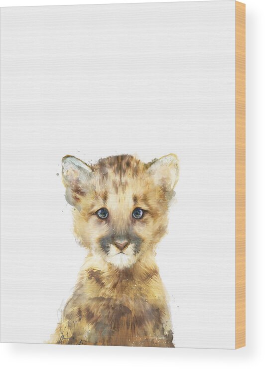 Mountain Lion Wood Print featuring the painting Little Mountain Lion by Amy Hamilton