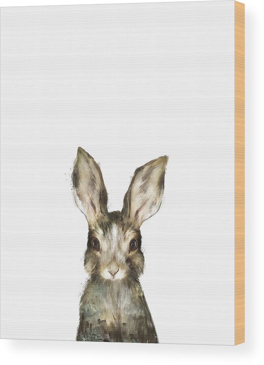Rabbit Wood Print featuring the painting Little Rabbit by Amy Hamilton