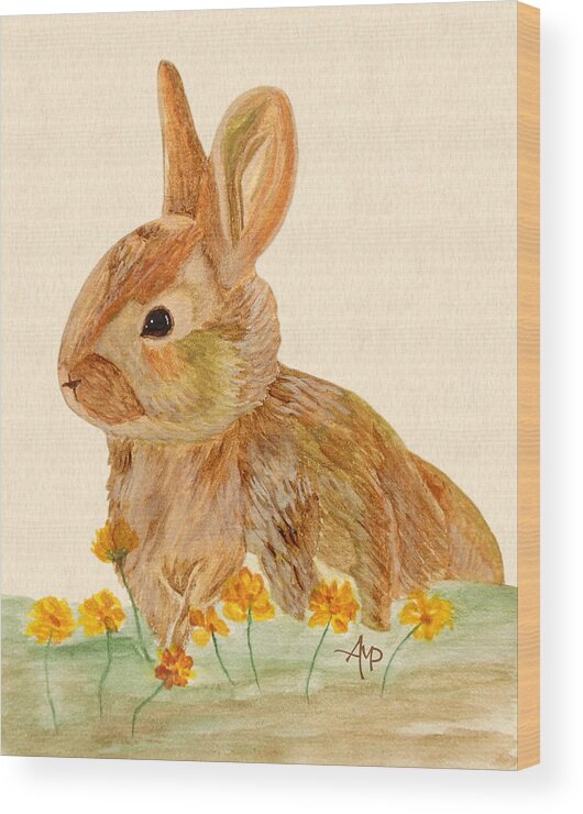 Rabbit Wood Print featuring the painting Little Rabbit by Angeles M Pomata