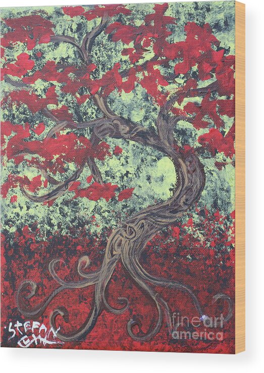Red Tree Wood Print featuring the painting Little Red Tree Series 3 by Stefan Duncan
