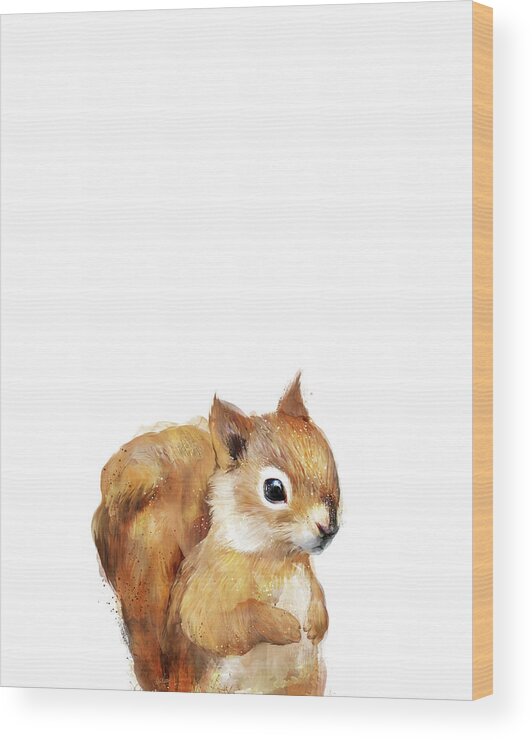 Squirrel Wood Print featuring the painting Little Squirrel by Amy Hamilton