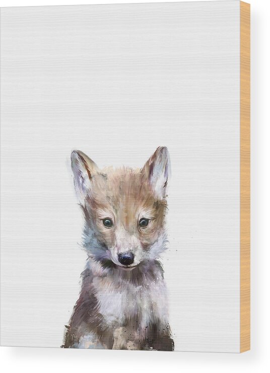 Wolf Wood Print featuring the painting Little Wolf by Amy Hamilton