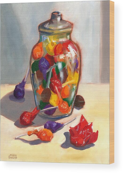 Candy Wood Print featuring the painting Lollipops by Susan Thomas