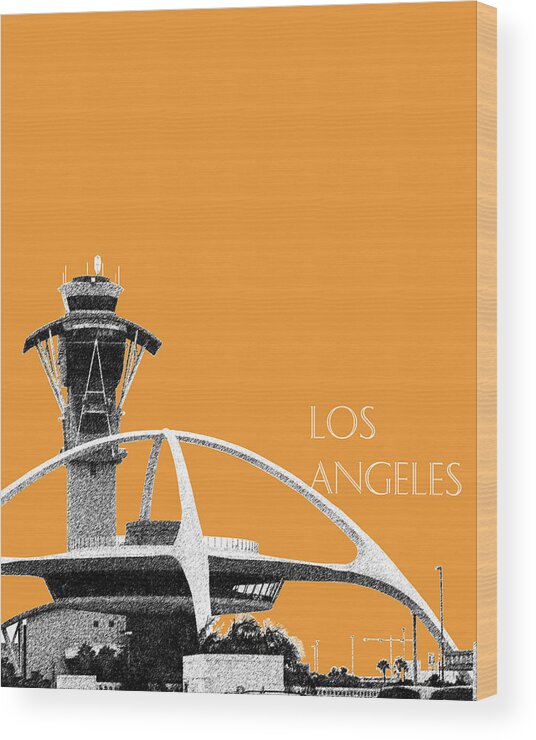 Architecture Wood Print featuring the digital art Los Angeles Skyline LAX Spider - Orange by DB Artist