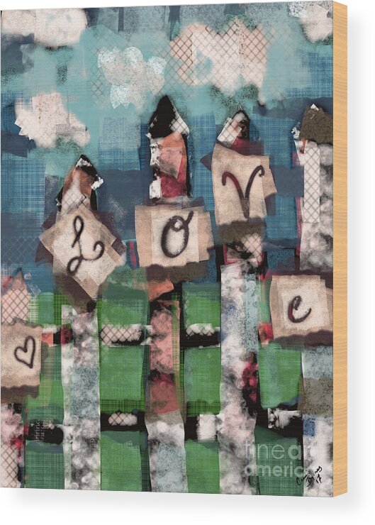 Love Wood Print featuring the mixed media Love Fence by Carrie Joy Byrnes