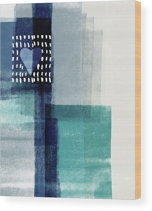 Minimal Wood Print featuring the mixed media Love In Shades Of Blue- Abstract Art by Linda Woods by Linda Woods