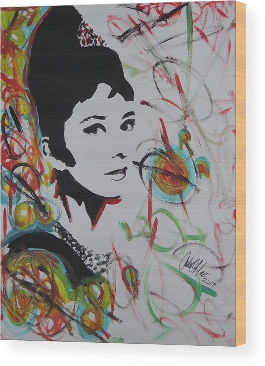 Audrey Hepburn Wood Print featuring the painting Lovely Hepburn by Antonio Moore