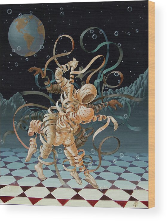 Lunar Landscape Wood Print featuring the painting Lunar Tango in Space And Time by Victor Molev