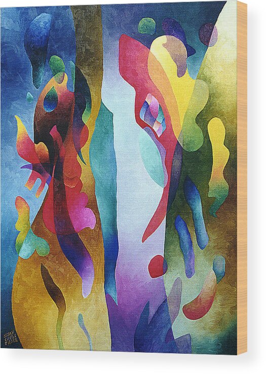 Abstract Wood Print featuring the painting Lyrical Grouping by Sally Trace