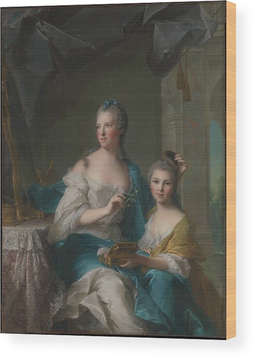 Jean Marc Nattier (french Wood Print featuring the painting Madame Marsoler with daughter by MotionAge Designs