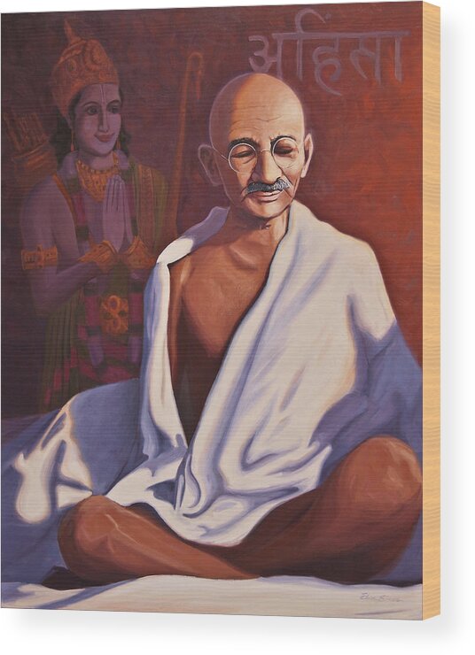 Gandhi Wood Print featuring the painting Mahatma Gandhi by Steve Simon