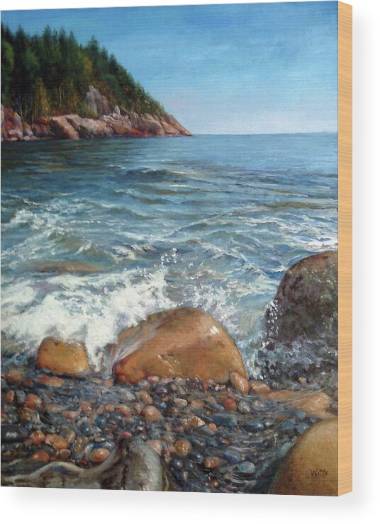 Maine Coast Wood Print featuring the painting Maine Coast by Marie Witte
