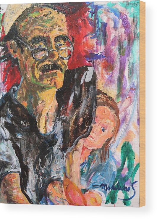 Portrait Wood Print featuring the painting Man and child by Madeleine Shulman