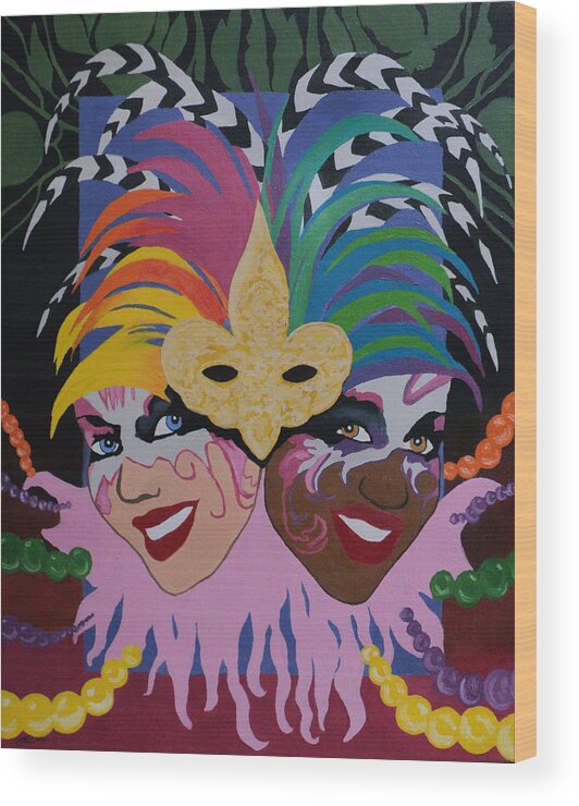 Expressionism Wood Print featuring the painting Mardi Gras in Colour by Angelo Thomas