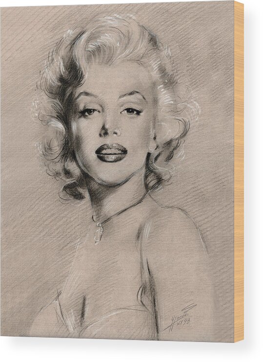 Marilyn Monroe Art Wood Print featuring the drawing Marilyn Monroe by Ylli Haruni