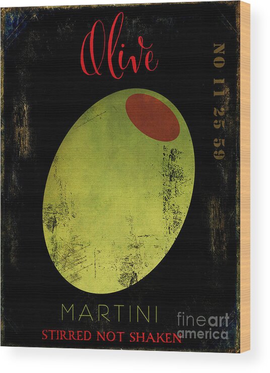 Martini Wood Print featuring the painting Martini Olive by Mindy Sommers