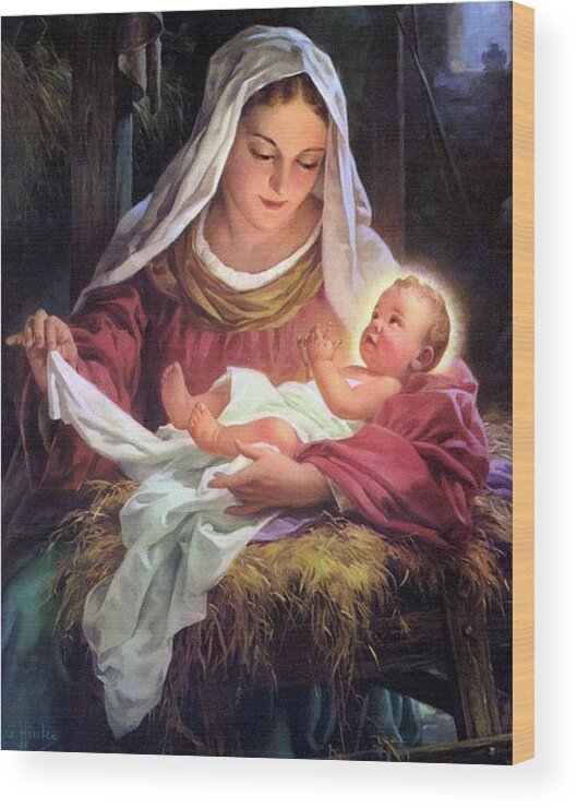Mary Wood Print featuring the painting Mary and Baby Jesus by Unknown Artist