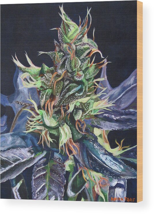 Cannabis Wood Print featuring the painting Master Kush by Anita Toke