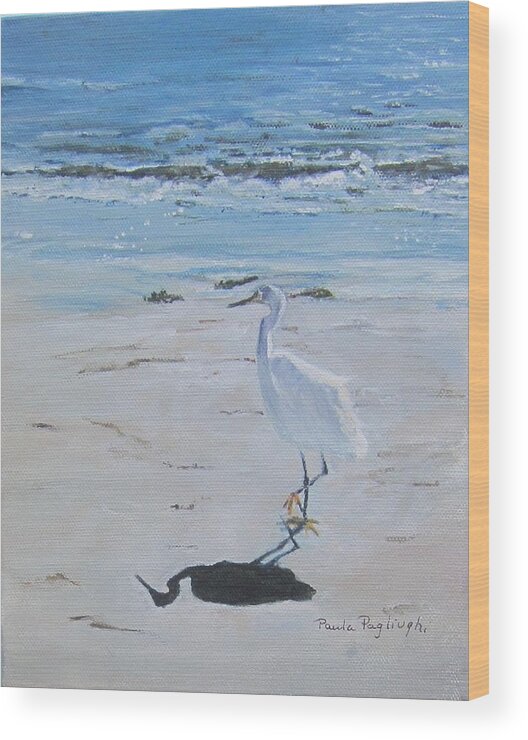 Egret Wood Print featuring the painting Me and My Shadow by Paula Pagliughi