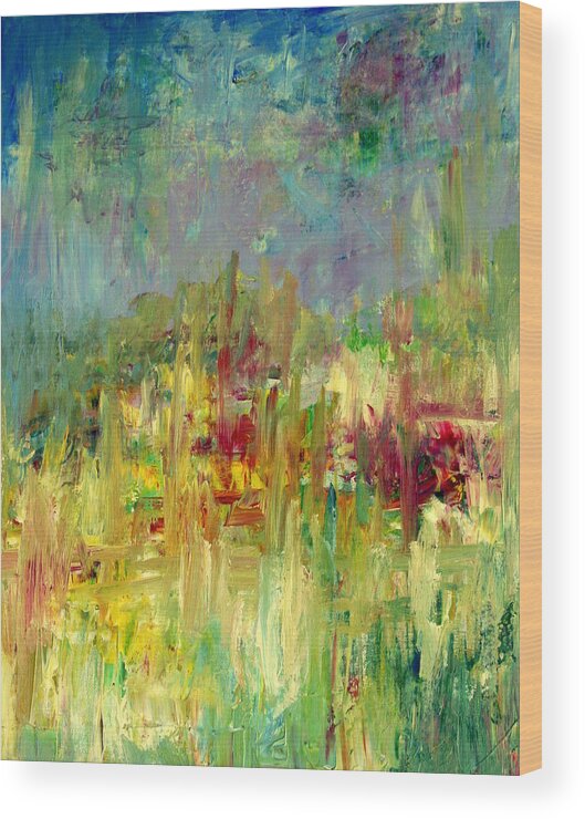 Abstract Wood Print featuring the painting Memories of Grandmothers Flower Garden by Julie Lueders 