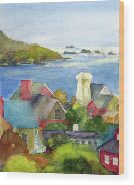 Ocean Wood Print featuring the painting Mendocino by Karen Coggeshall