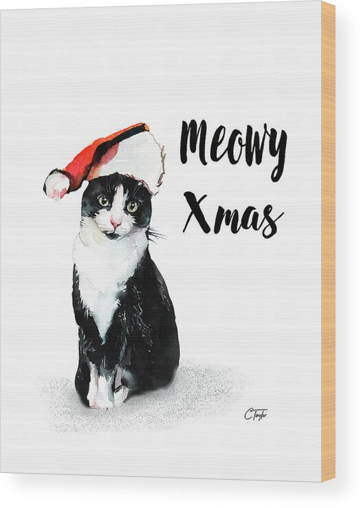 Cat Wood Print featuring the painting Meowy Xmas by Colleen Taylor