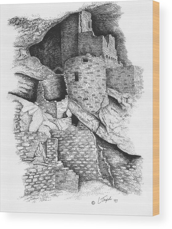 Southwest Wood Print featuring the drawing Mesa Verde by Lawrence Tripoli