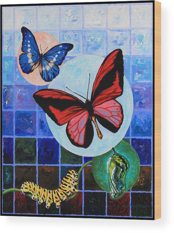 Butterflies Wood Print featuring the painting Metamorphosis of the New Life by John Lautermilch
