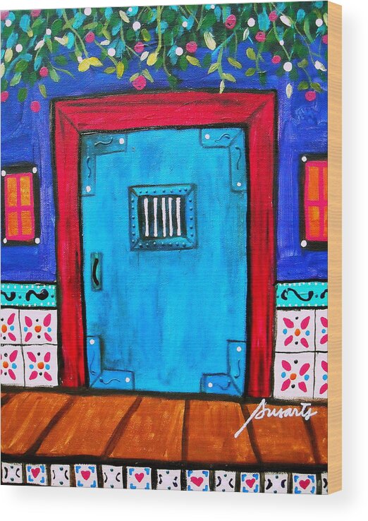Mexican Wood Print featuring the painting Mexican Door Painting by Pristine Cartera Turkus