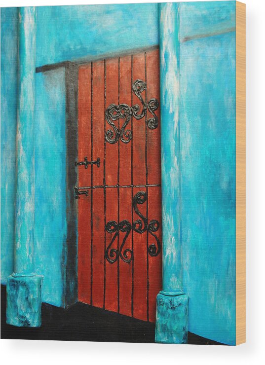 Door Wood Print featuring the painting Mexican Turquoise by Robert Handler