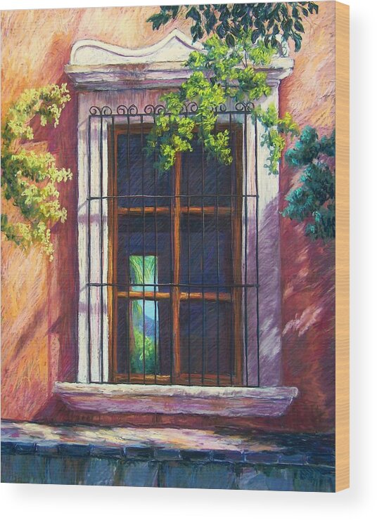 Landscape Wood Print featuring the pastel Mexico Window by Candy Mayer