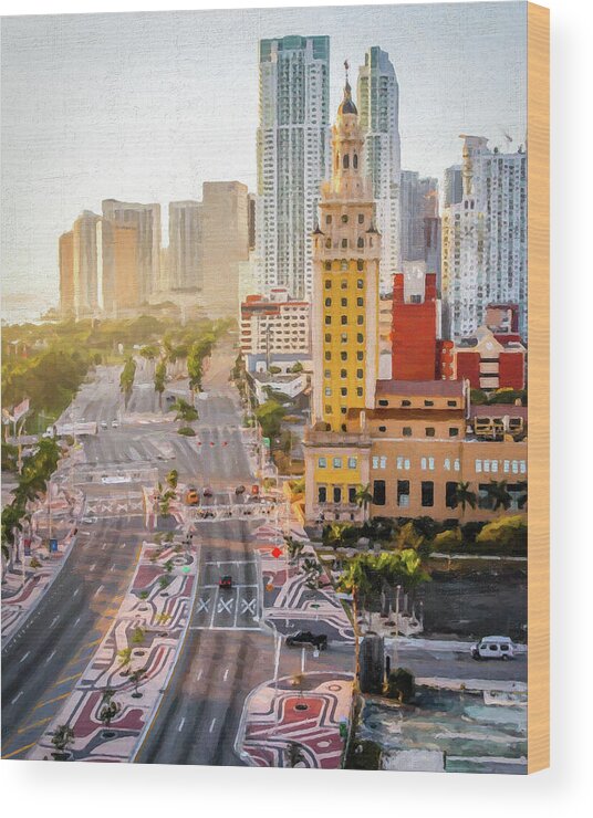 Hdr Wood Print featuring the photograph Miami Downtown- Painted by Joe Myeress