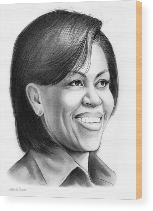 Michelle Obama Wood Print featuring the drawing Michelle Obama by Greg Joens