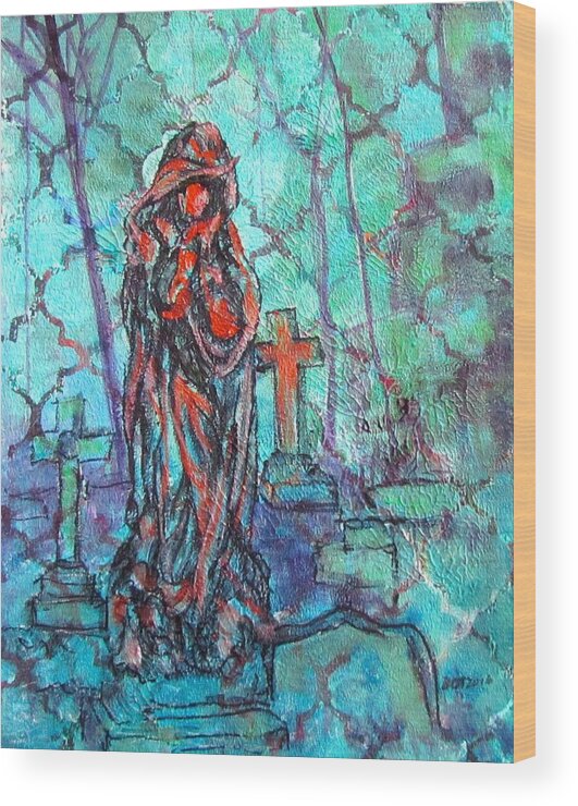 Statue Wood Print featuring the painting Midnight in the Garden of Good and Evil by Barbara O'Toole