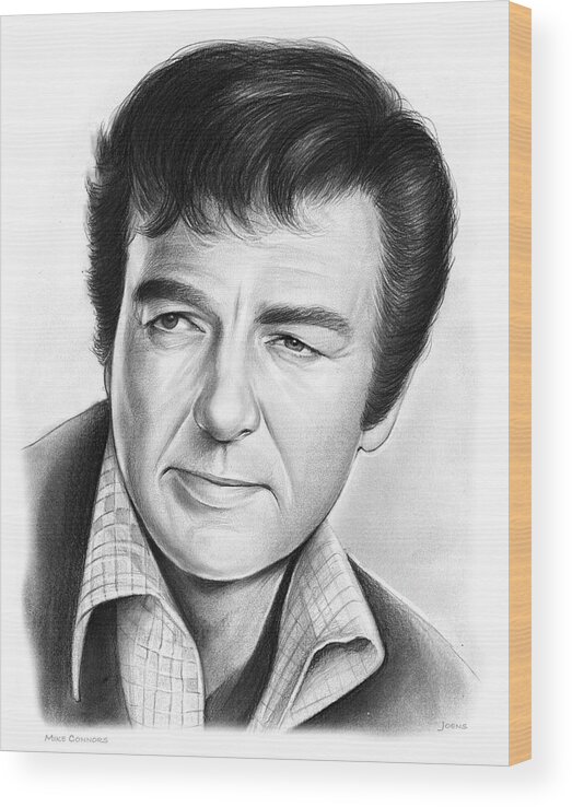Mike Connors Wood Print featuring the drawing Mike Connors by Greg Joens