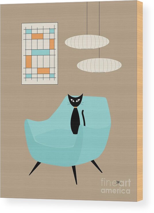 Mid Century Modern Wood Print featuring the digital art Mini Abstract with Blue Chair by Donna Mibus