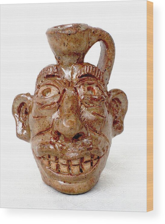 Face Jug Wood Print featuring the ceramic art Miniature Face Jug by Stephen Hawks
