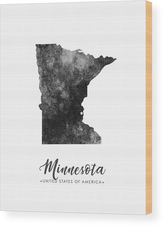 Minnesota Wood Print featuring the mixed media Minnesota State Map Art - Grunge Silhouette by Studio Grafiikka