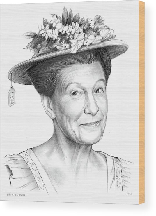 Minnie Pearl Wood Print featuring the drawing Minnie Pearl by Greg Joens