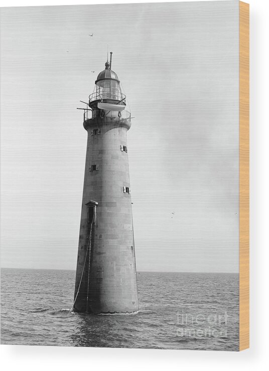 Lighthouse Wood Print featuring the photograph Minot's Ledge Lighthouse, Boston, Mass Vintage by Edward Fielding