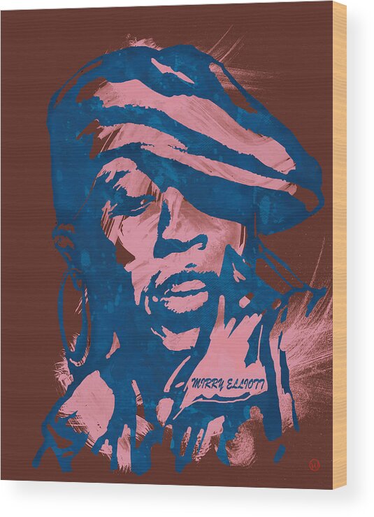 Melissa Arnette missy Elliott (born July 1 Wood Print featuring the drawing Missy Elliott Pop Stylised Art Sketch Poster by Kim Wang