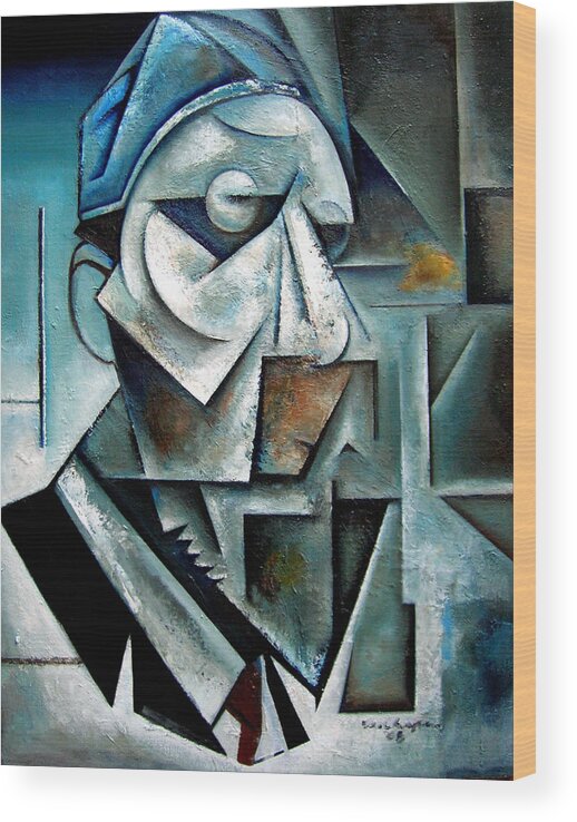 Thelonious Monk Jazz Piano Cubist Portrait Wood Print featuring the painting Misterioso by Martel Chapman