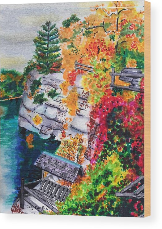 Autumn Wood Print featuring the painting Mohonk Preserve in Autumn by Judy Swerlick