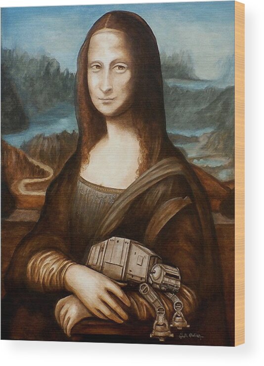 Mona Lisa Wood Print featuring the painting Mona Lisa what you smiling AT AT by Al Molina
