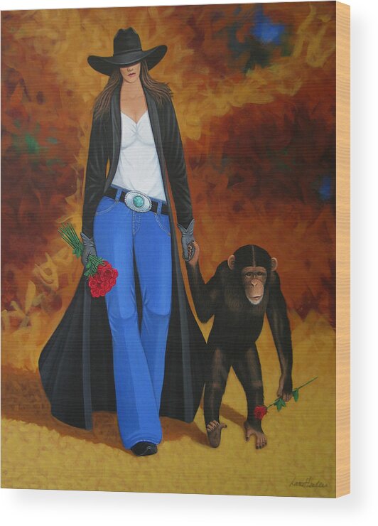 Monkey Wood Print featuring the painting Monkeys Best Friend by Lance Headlee