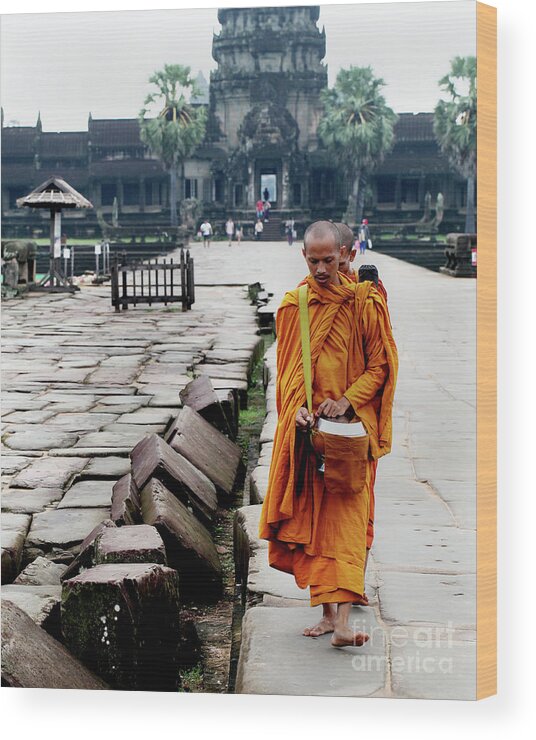  Wood Print featuring the digital art Monks Angkor Wat by Darcy Dietrich