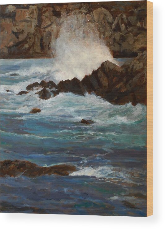 Crashing Waves Wood Print featuring the painting Monterey Wave #1 by Joyce Snyder