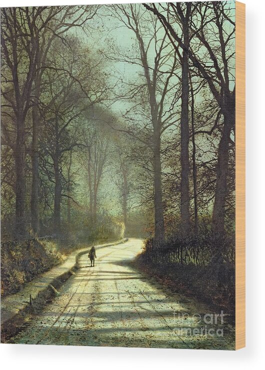 John Atkinson Grimshaw Wood Print featuring the painting Moonlight Walk by John Atkinson Grimshaw