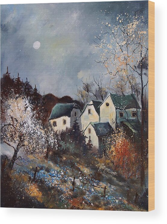 Village Wood Print featuring the painting Moonshine by Pol Ledent
