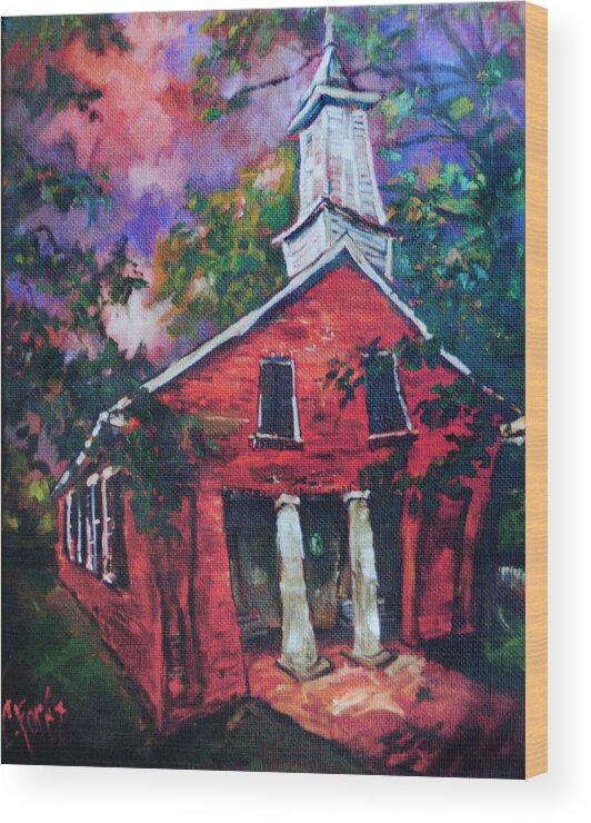 Mooresville Wood Print featuring the painting Mooresville Brick Church by Carole Foret